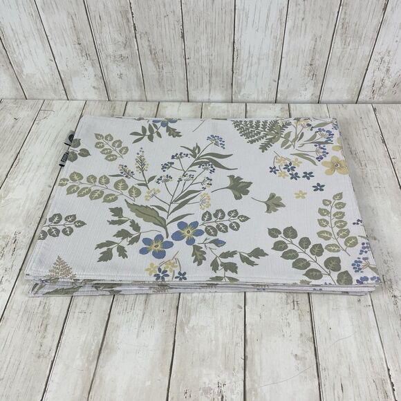 Food Network White Botanical Floral Pattern Ribbed Placemats 14x19 Lot Of 8 - Picture 1 of 8